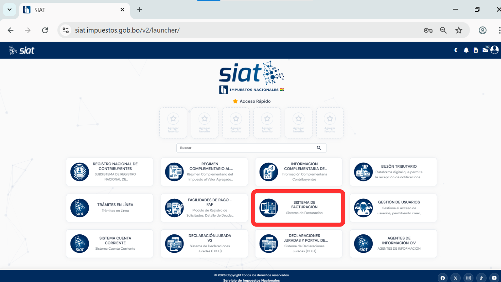 SIAT - Ingresar Sistema de Facturación