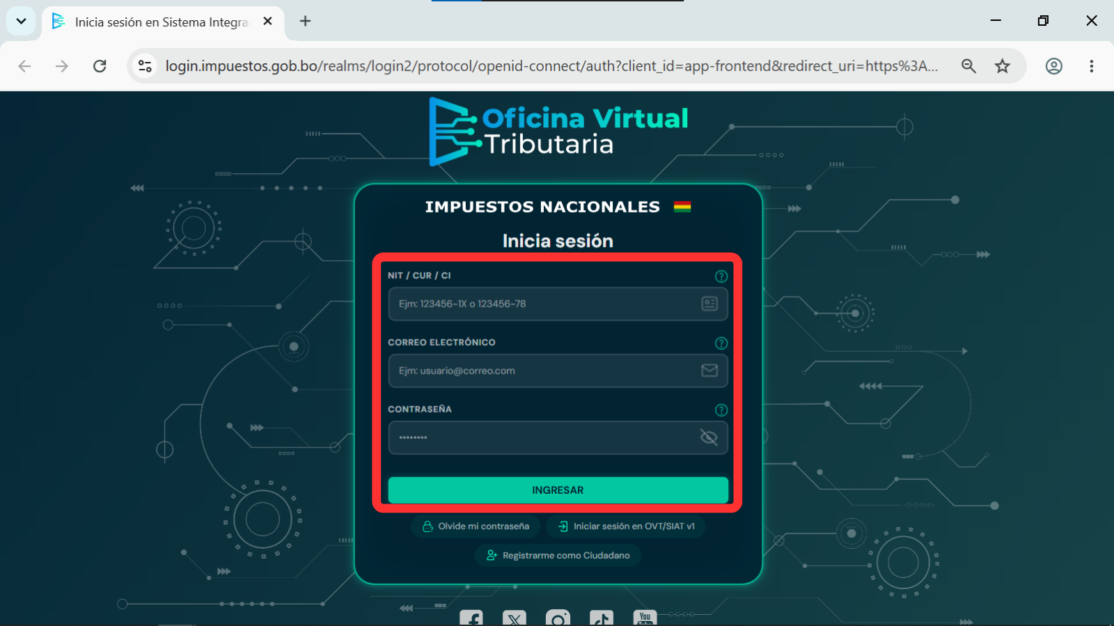 SIAT - Ingreso Oficina Virtual Tributaria
