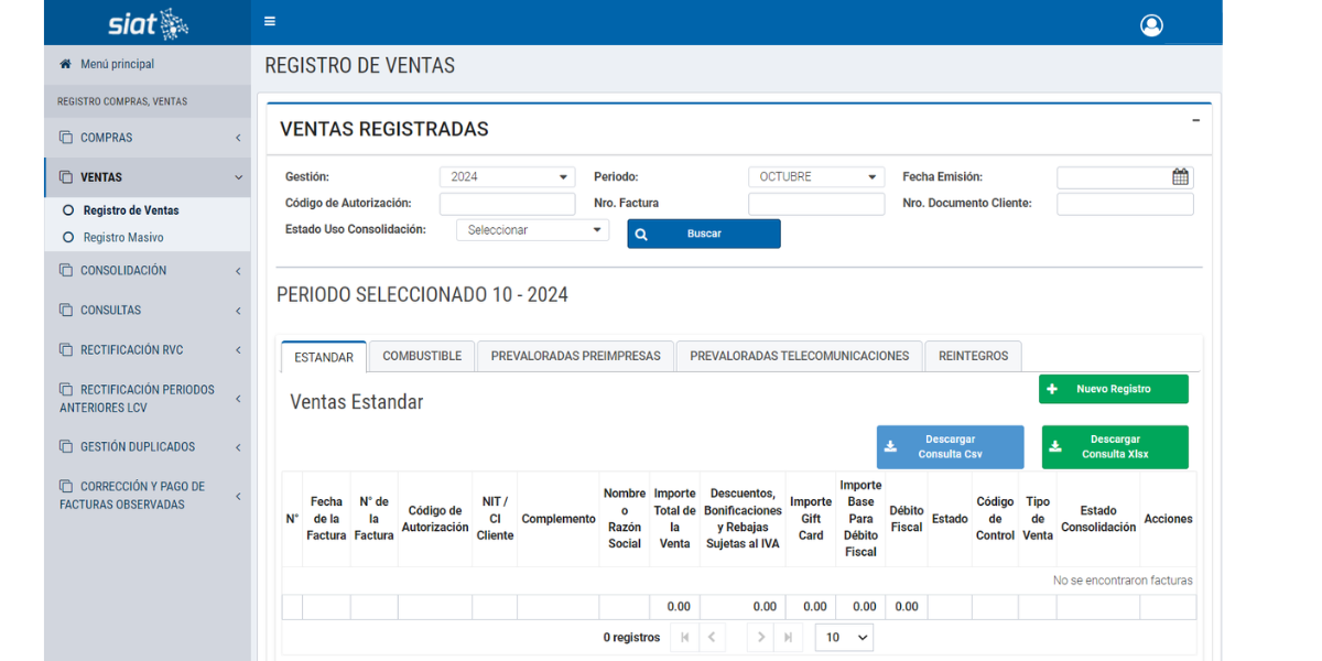 SIAT Libro de Ventas