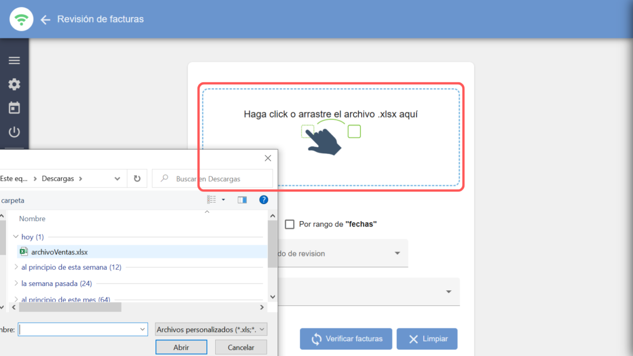 Subir o arrastrar archivo del Libro de Ventas
