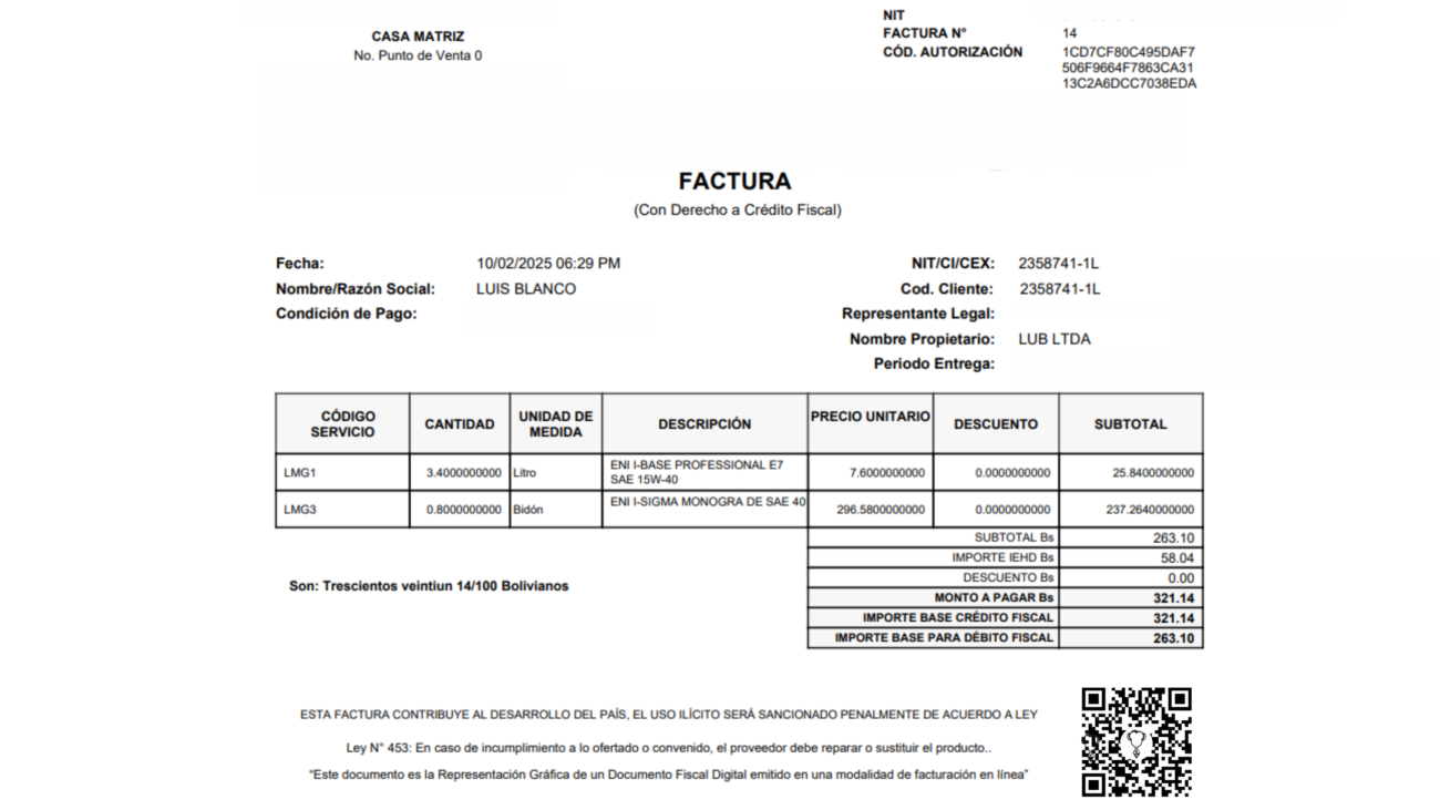 Ejemplo factura alcanzada IEHD