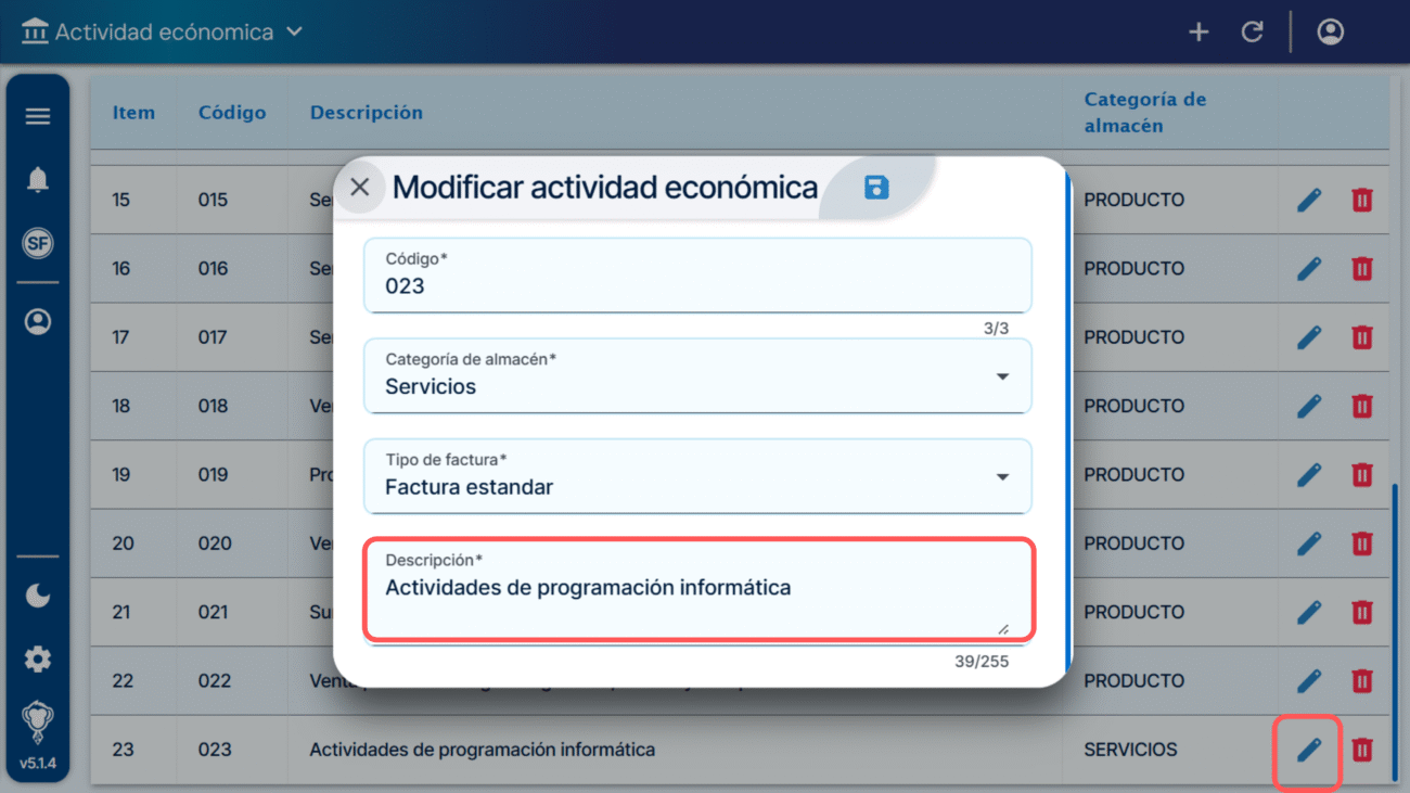 Modificar Actividad Económica