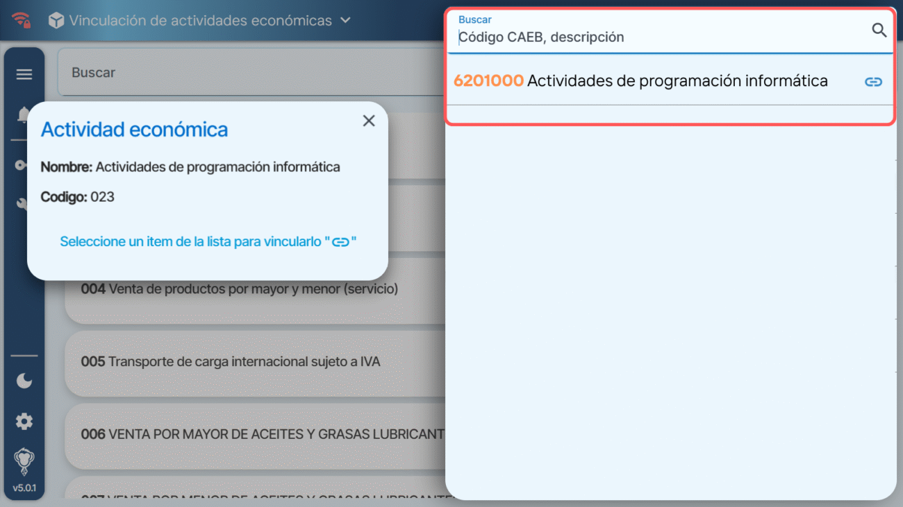 Vinculación de actividades económicas