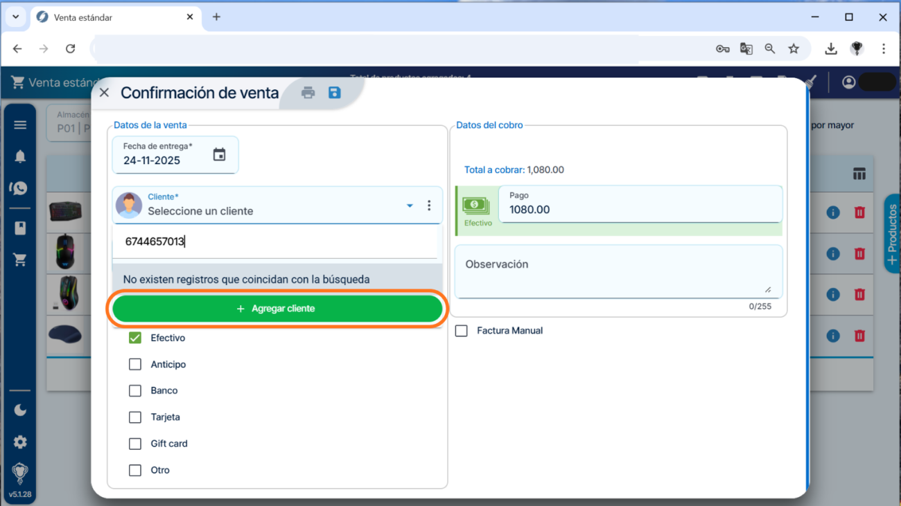 Venta Estándar - Agregar cliente
