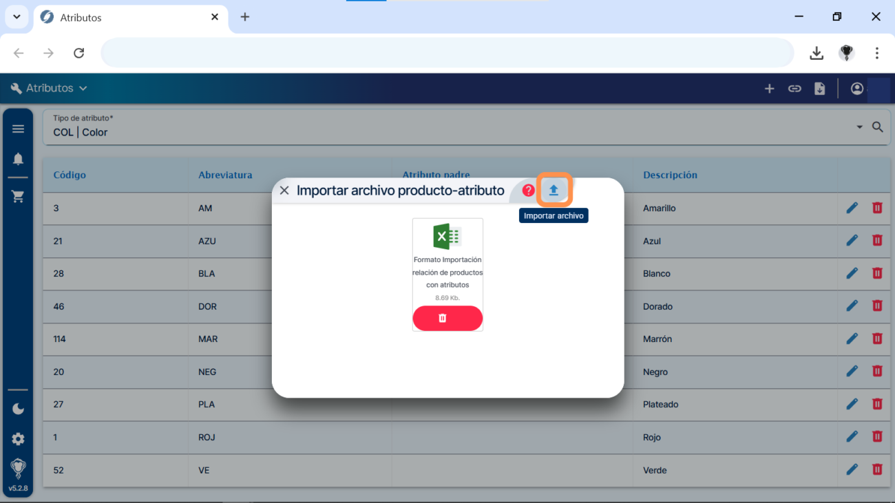 Atributos - Importar archivo de atributos