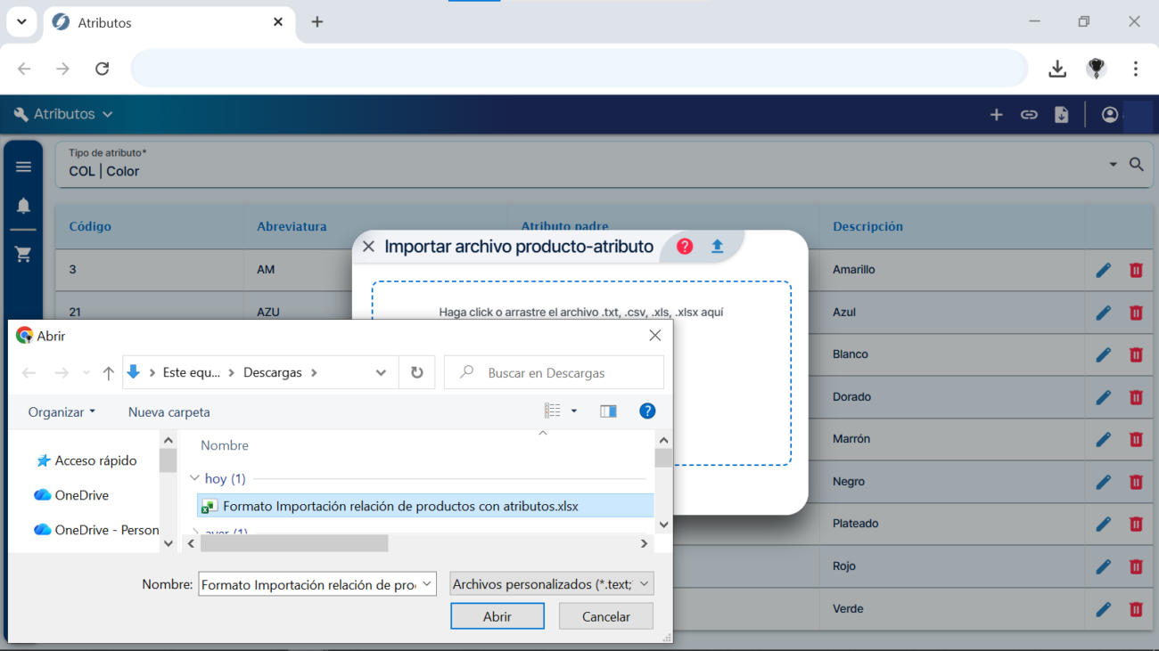 Atributos - Importación masiva de atributos