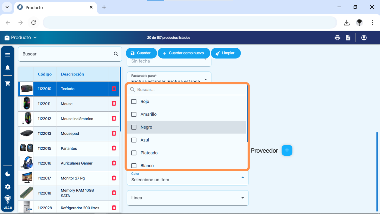 Producto - Asignación de atributos